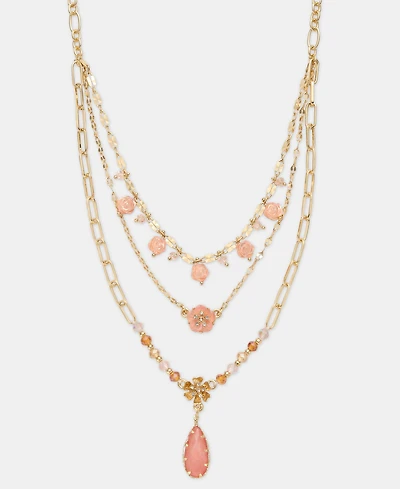 lonna & lilly Mixed Stone Flower Layered Pendant Necklace, 16" + 3" extender