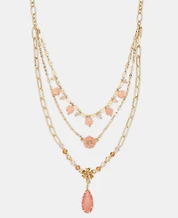 lonna & lilly Mixed Stone Flower Layered Pendant Necklace, 16" + 3" extender