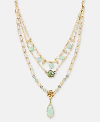 lonna & lilly Mixed Stone Flower Layered Pendant Necklace, 16" + 3" extender