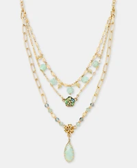 lonna & lilly Mixed Stone Flower Layered Pendant Necklace, 16" + 3" extender