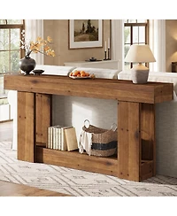 Tribesigns 63-Inch Entryway Table, Farmhouse Solid Wood Console Table with U-Shaped Base, 2-Tier Narrow Long Sofa Table Behind The Couch