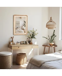 LuxenHome Rounded Rectangle Decorative Wall Mirror, 35" Rubberwood Frame with Pu Leather Accent