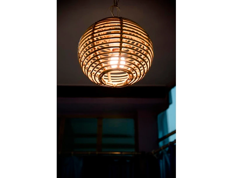 Wicker Village Handwoven Rattan Hanging Pendant Light, Pure Boho Round Ceiling Lantern with Chain for Living Room & Bedroom