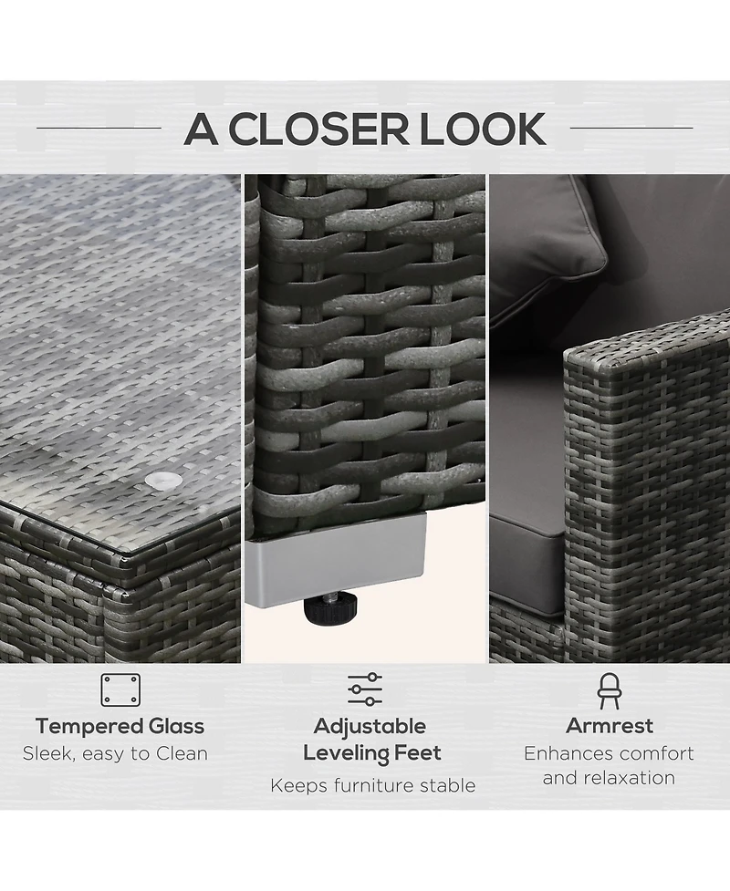 Outsunny 6-Piece Outdoor Patio Rat Wicker Furniture Set w/ Cushions Charcoal