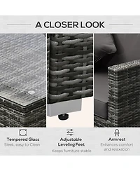 Outsunny 6-Piece Outdoor Patio Rat Wicker Furniture Set w/ Cushions Charcoal