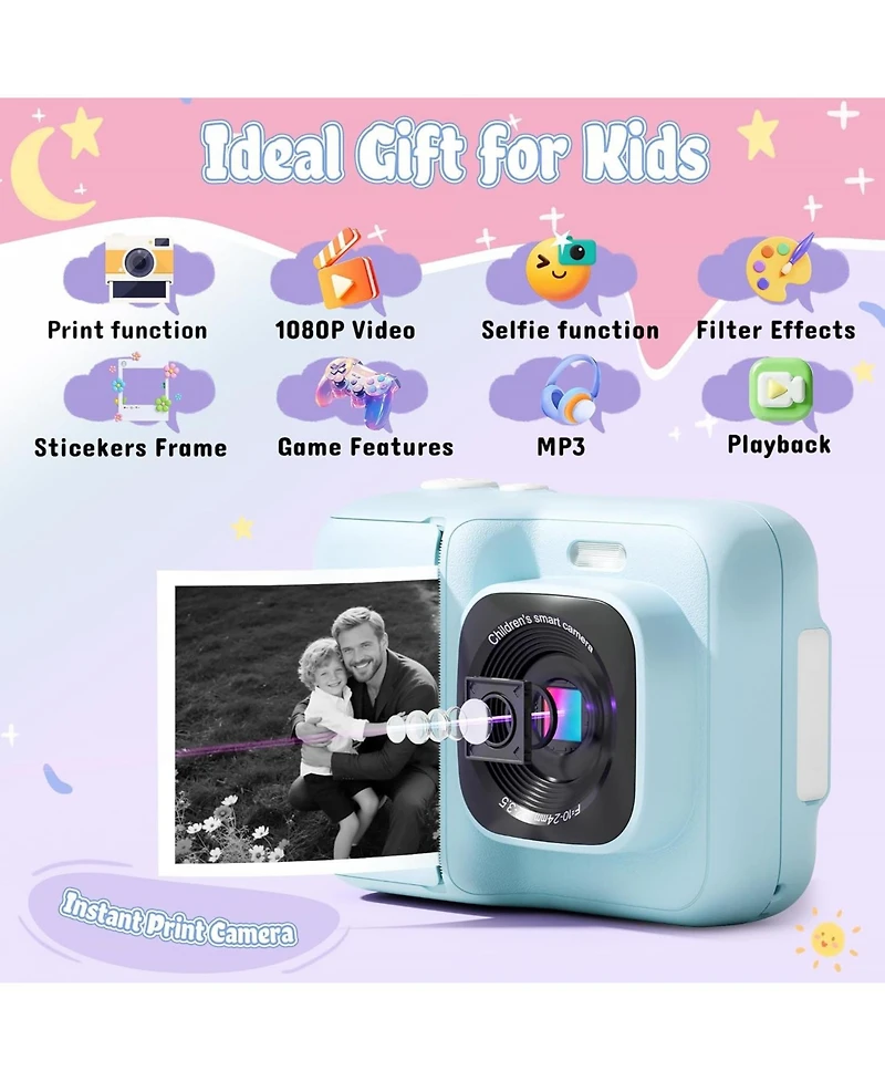 Swifint Kids Instant Print Camera, 1080P Digital Camera with 32GB Sd Card & 3 Paper Rolls. Christmas Birthday Gift for 4-10 Year Old Girls Boys, Blue