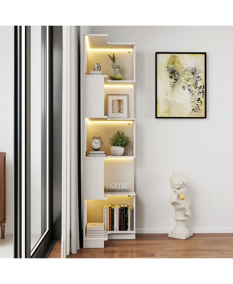 Streamdale Furniture 5-Tier Corner Bookshelf with Led Lights