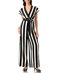 Ivonne Women's Striped V-Neck Jumpsuit with Waist Tie
