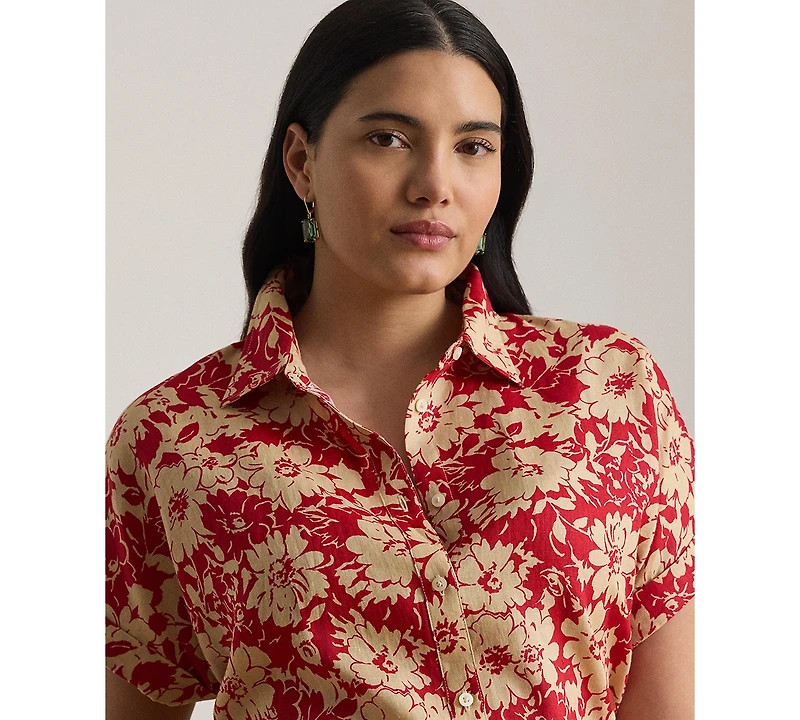 Lauren Ralph Plus Relaxed Fit Floral Collared Shirt