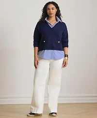 Lauren Ralph Lauren Womens Layered Button Trim Spread Collar Sweater