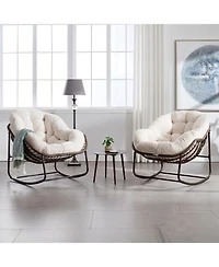 Flynama Outdoor Rattan Rocking Chair Padded Cushion Oversized Steel Frame Rocker Recliner for Front Porch Patio Garden Living Room