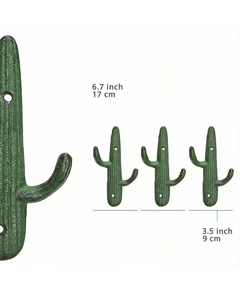 Yigii Set of 3 Rustic Cactus Cast Iron Wall Hooks for Coats, Bags, Towels - Easy Install