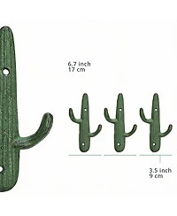 Yigii Set of 3 Rustic Cactus Cast Iron Wall Hooks for Coats, Bags, Towels - Easy Install