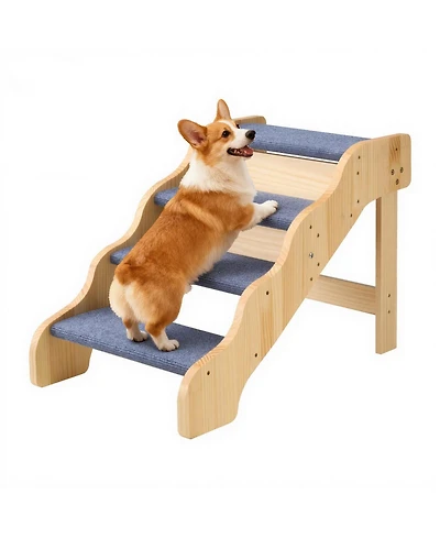 Cozito -Step Wooden Pet Stairs for High Beds, Sofa, or Car, Non-Slip Surface