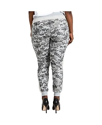 Poetic Justice Plus Curvy Grey French Terry Floral Jogger Pants