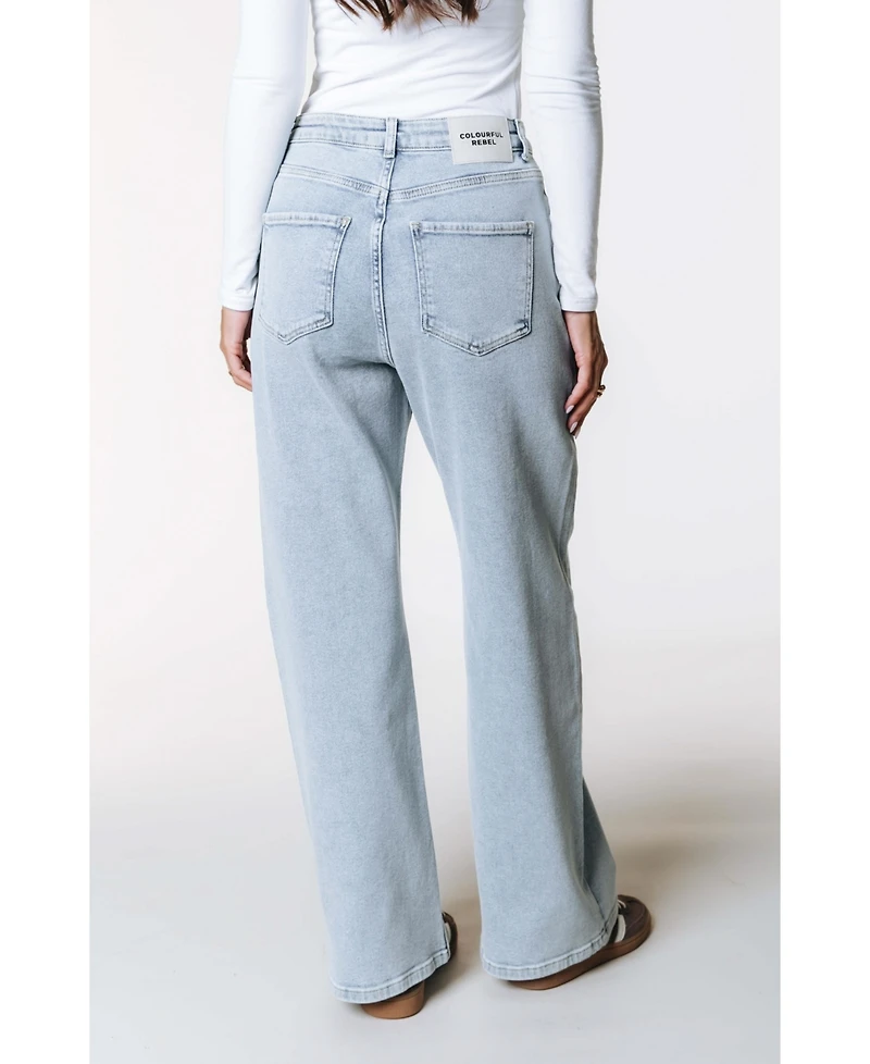 Colourful Rebel Women's Gaias Cr Logo High Rise Straight Leg Denim Pants