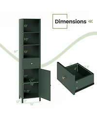 sumyeg 67 Inch Tall Narrow Bathroom Floor Storage Cabinet with Fluted Door