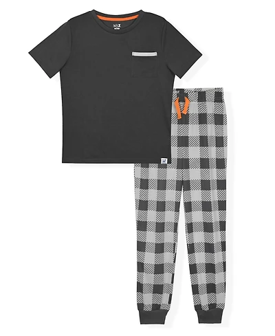 Max & Olivia Boys' Girls' 6-14 Crewneck Top Check Pants, 2-Piece Pajama Set