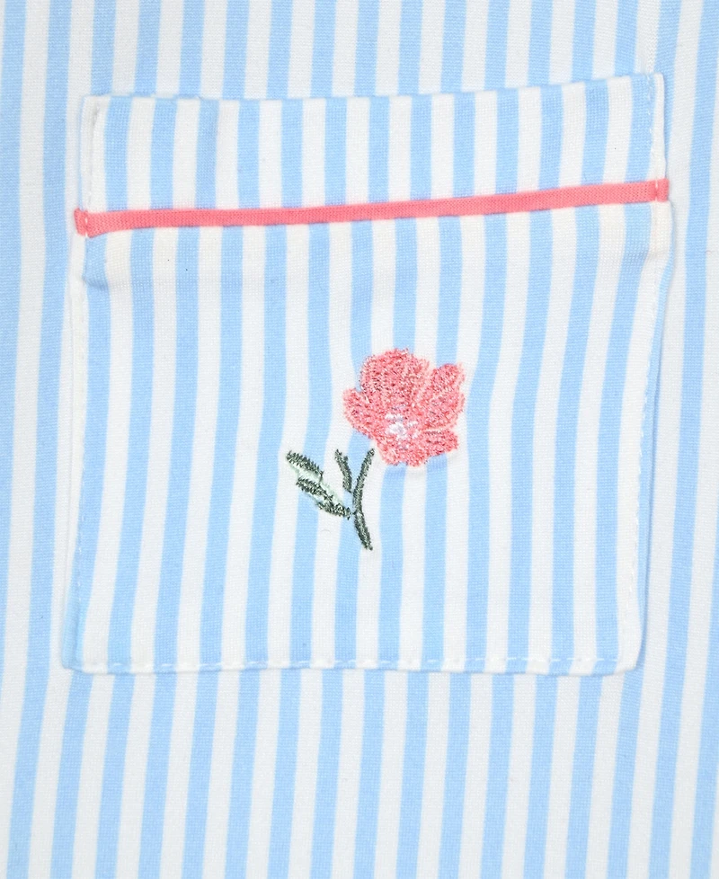 Max & Olivia Girls' 6-16 Striped Top, Long Leg Pants Scrunchie, 3-Piece Pajama Set