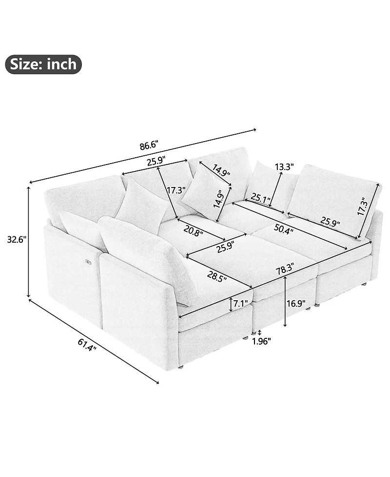 Streamdale Furniture Gray U-shaped Sectional Sofa with Movable Ottoman & Usb Ports