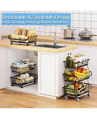 Yigii 3-Tier Wire Basket Storage Cart with Wheels for Kitchen Pantry