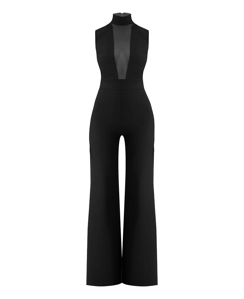 Ivonne Women's High-Neck Jumpsuit with See-Though Neckline