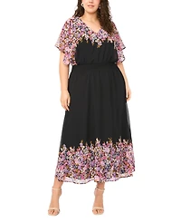 Msk Plus Flutter-Sleeve V-Neck Maxi Dress
