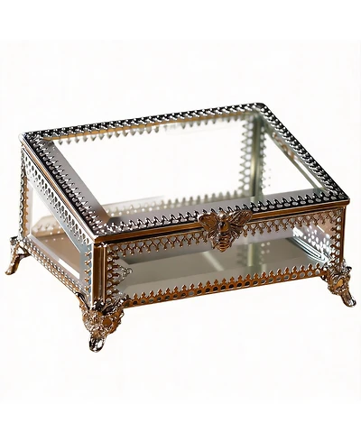 Yigii Vintage Glass Jewelry Box with Hinged Lid for Rings and Trinkets