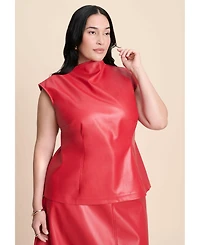 Eloquii Women's Plus Size Faux Leather Top With Dramatic Neck