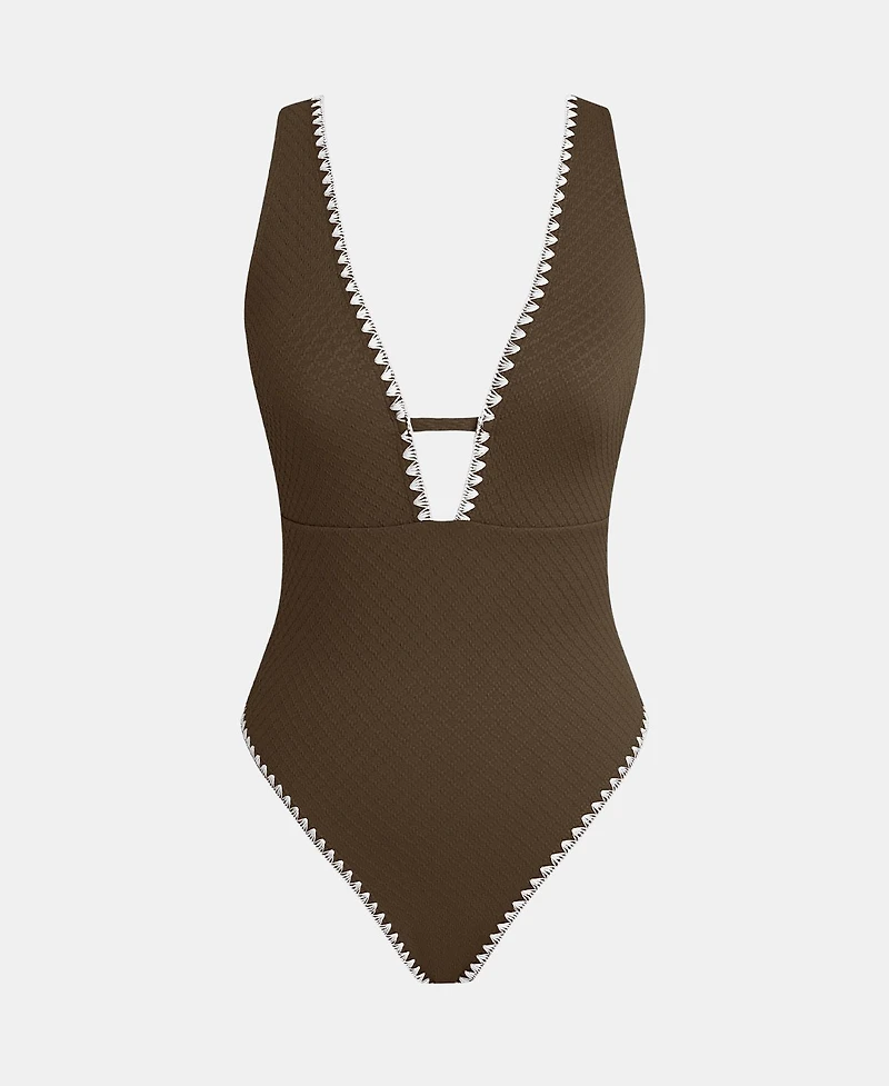 Cupshe Women's V-Neck High Leg Adjustable Crossback One-Piece Swimsuit