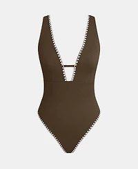 Cupshe Women's V-Neck High Leg Adjustable Crossback One-Piece Swimsuit