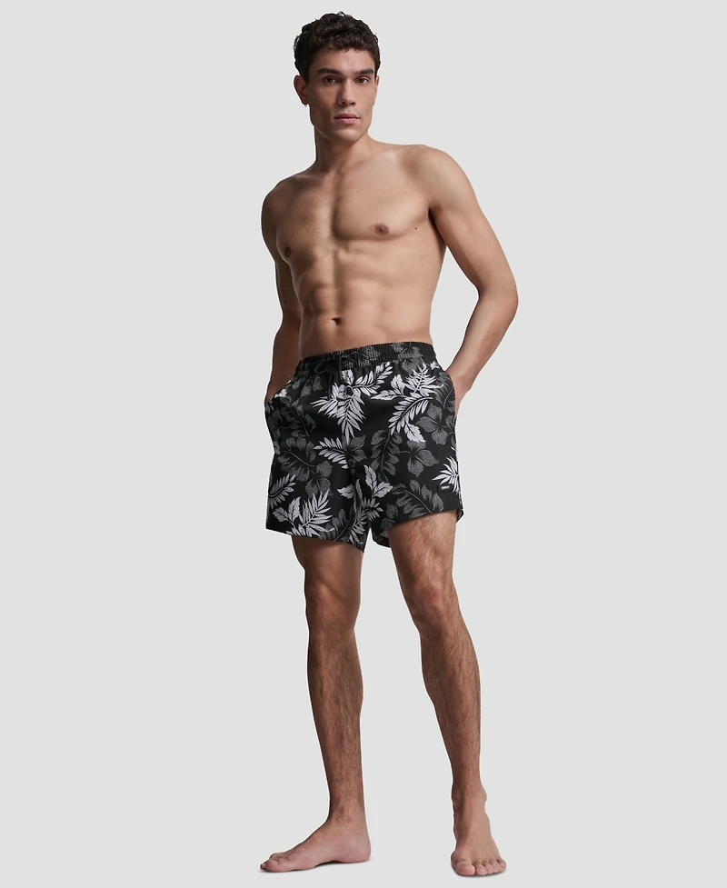 Dkny Men's Euro Black & White Bandana Print Performance 5" Volley Shorts
