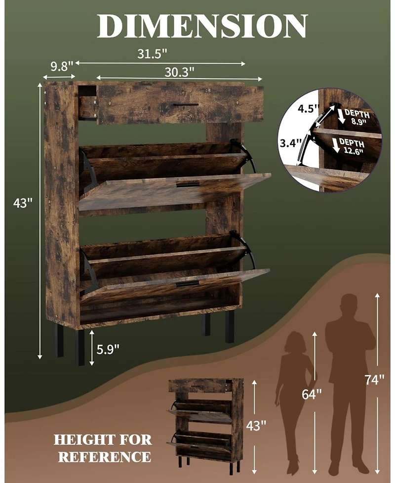 gaomon Shoe Storage Cabinet with Dual Flip Drawers, Space-Saving Shoe Organizer for Entryway, Hallway, or Mudroom, Hidden Shoe Rack Cupboard
