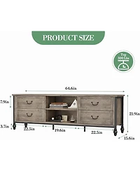 gaomon Large Tv Stand for 70-75 Inch TVs, Mid Century Modern Entertainment Center with 4 Drawers & 2 Open Shelves, Grey