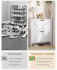gaomon Shoe Storage Organizer with 2 Flip Drawers, Rustic Brown Farmhouse Shoe Cabinet for Entryway, Foyer, or Hallway