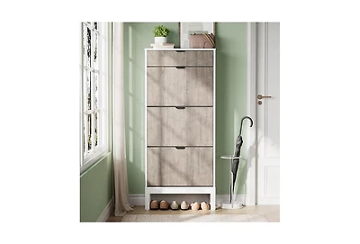 gaomon Shoe Storage Cabinet with 3 Flip Drawers, Farmhouse Fluted Organizer Metal Legs, Freestanding Narrow Rack for Entryway