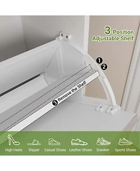 gaomon Shoe Storage Cabinet with 3 Flip Drawers, Farmhouse Fluted Organizer Metal Legs, Freestanding Narrow Rack for Entryway