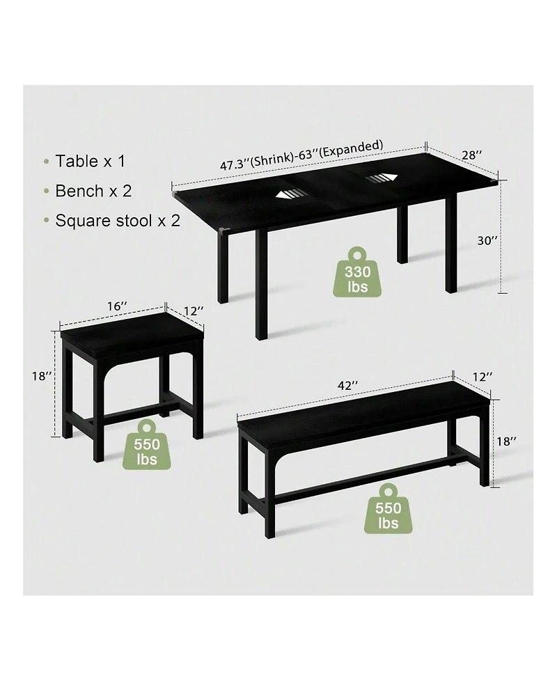 Gaomon Kitchen Table 63 Inch 5 Piece Extendable Dining Table Set For 4 To 8 Modern Space Saving Kitchen Table