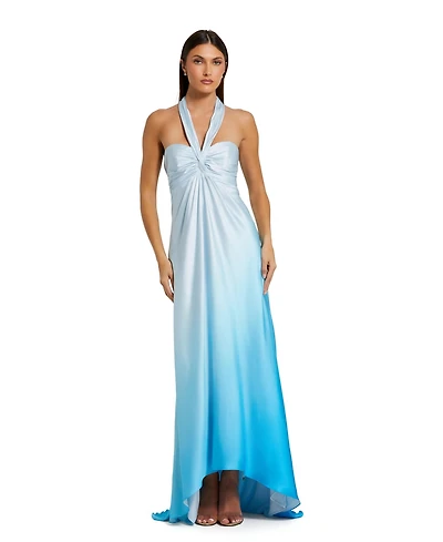 Mac Duggal Women's Charmeuse Tie Halter Neck Ombre Gown