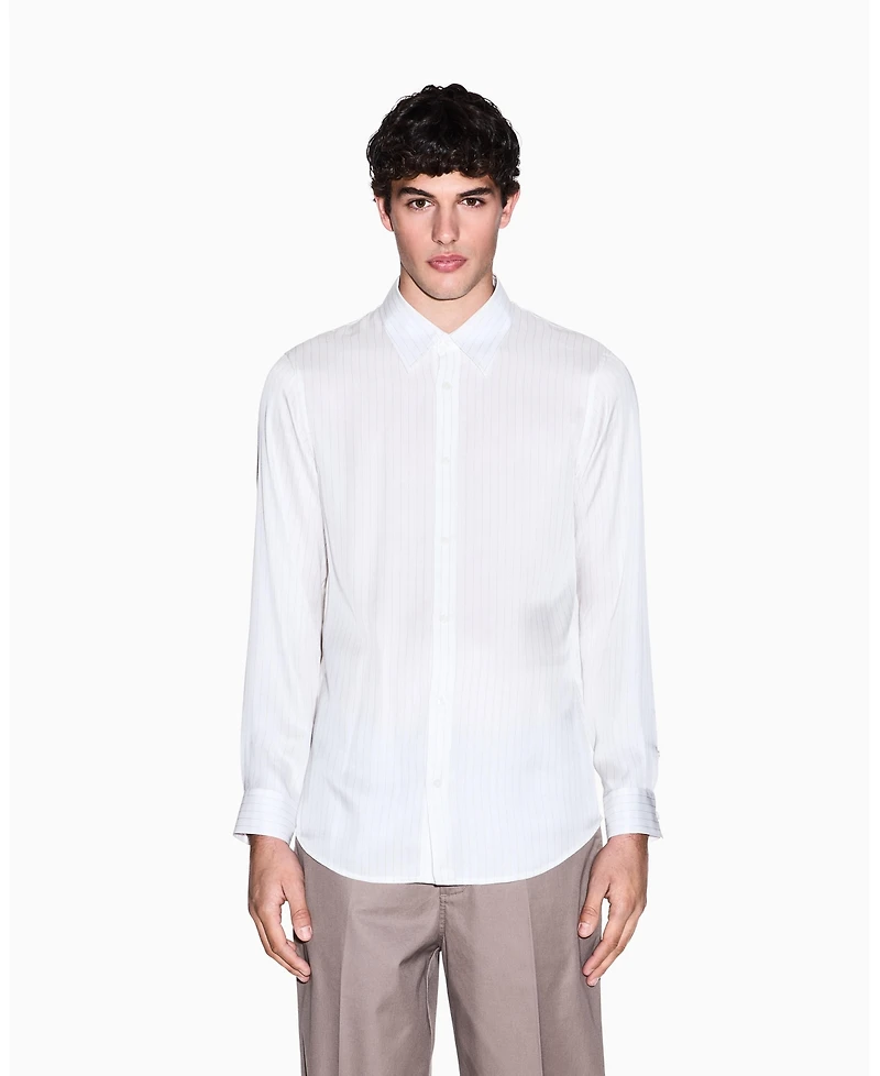 A|X Armani Exchange Men's Long Sleeve Striped Viscose Woven Shirt