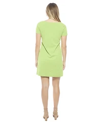 24seven Comfort Apparel Women's Solid Short Sleeve Round Neck Mini Shift Dress