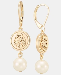 Lauren Ralph Lauren Gold-Tone Glass Pearl Coin Double Drop Earrings