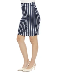 24seven Comfort Apparel Women's Striped Elastic Waist Knee Length Pencil Skirt