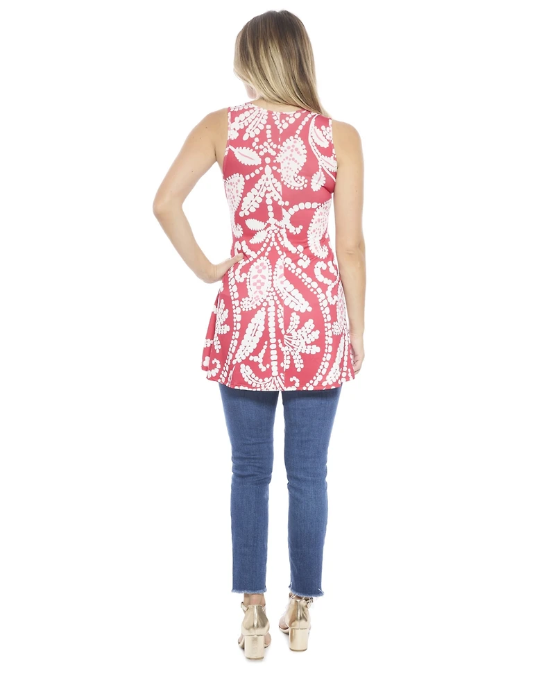 24seven Comfort Apparel Women's Paisley Scoop Neck Tunic Tank Top