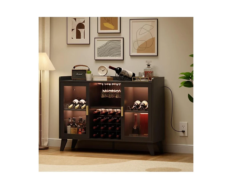 gaomon Bar Cabinet with Led Light, Liquor Cabinet with Racks & Glass Holder