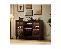 gaomon Bar Cabinet with Led Light, Liquor Cabinet with Racks & Glass Holder