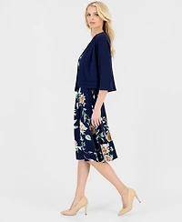 Sandra Darren Petite 2-Pc. Floral Jersey Dress & Knit Jacket Set