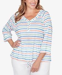 Hearts Of Palm Plus Printed 3/4 Sleeve Henley Blouson Top