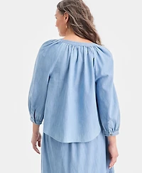 Style & Co Women's Cotton Chambary Split-Neck Top, Macy's Exclusive