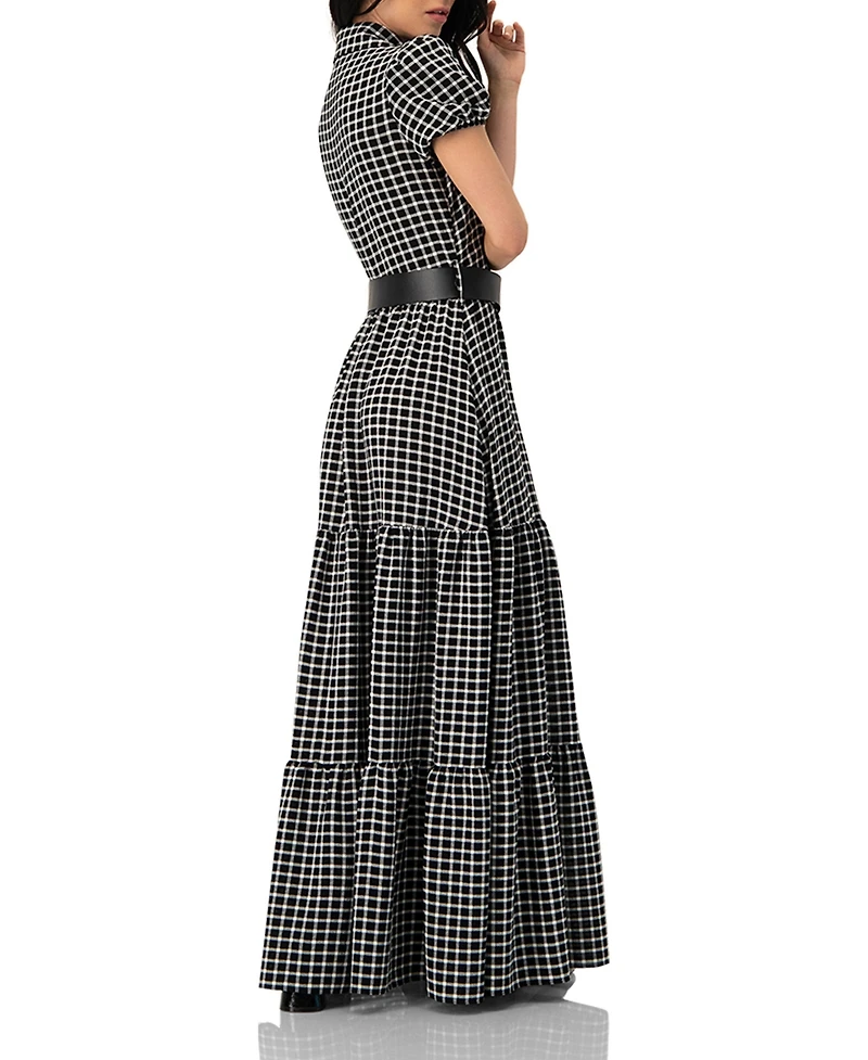 Ivonne Women's Check Maxi Dress with Puff Sleeves